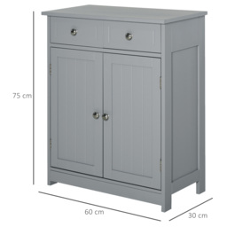 Kleankin Traditional Style Bathroom Storage Cabinet, Free-Standing Unit with 2 Drawers, Cupboard and Adjustable Shelf, 75x60cm, Grey - thumbnail 3