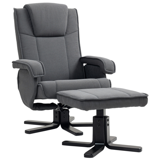 HOMCOM Rocker Swivel Recliner Chair with Footstool - Charcoal Grey Velvet - image 1