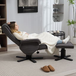 HOMCOM Rocker Swivel Recliner Chair with Footstool - Charcoal Grey Velvet - thumbnail 7