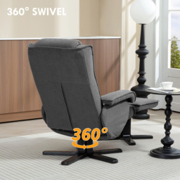 HOMCOM Rocker Swivel Recliner Chair with Footstool - Charcoal Grey Velvet - thumbnail 5