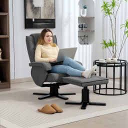 HOMCOM Rocker Swivel Recliner Chair with Footstool - Charcoal Grey Velvet - thumbnail 2