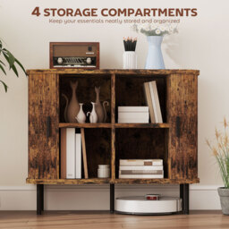 HOMCOM Mid-Century Modern Sideboard Storage Cabinet with Slatted Tambour Sliding Doors, Kitchen Cabinet with Steel Legs, Rustic Brown - thumbnail 6