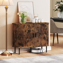 HOMCOM Mid-Century Modern Sideboard Storage Cabinet with Slatted Tambour Sliding Doors, Kitchen Cabinet with Steel Legs, Rustic Brown - thumbnail 8