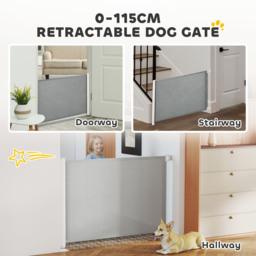 PawHut Pet Protector: Retractable Safety Gate for Dogs, Folding Barrier for Home, Doorway & Stairs, Grey - Aosom UK - thumbnail 4