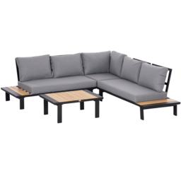 Outsunny 4 Pieces Aluminium Garden Furniture Set L Shape Sofa Set with Tables, Cushions for Indoor, Garden, Patio, Dark Grey - thumbnail 1