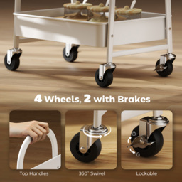 HOMCOM 3-Tier Kitchen Storage Trolley with on Wheels Cover Top Board - White and Oak - thumbnail 6