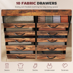 HOMCOM Chest of Ten Fabric Drawers - Rustic Brown - thumbnail 4