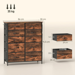 HOMCOM Chest of Ten Fabric Drawers - Rustic Brown - thumbnail 3