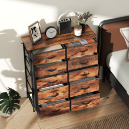 HOMCOM Chest of Ten Fabric Drawers - Rustic Brown - thumbnail 8