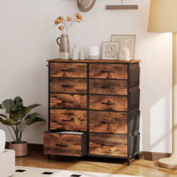 HOMCOM Chest of Ten Fabric Drawers - Rustic Brown - thumbnail 2