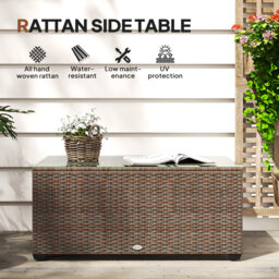 Outsunny 90 x 50cm Glass-Top Rattan Side Table - Brown - thumbnail 4