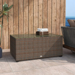 Outsunny 90 x 50cm Glass-Top Rattan Side Table - Brown - thumbnail 8
