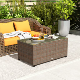 Outsunny 90 x 50cm Glass-Top Rattan Side Table - Brown - thumbnail 2