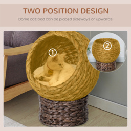 PawHut Wicker Cat Bed, Raised Rattan Cat Basket with Cylindrical Base, Soft Washable Cushion, 42 x 33 x 52cm - Brown - Aosom UK - thumbnail 6