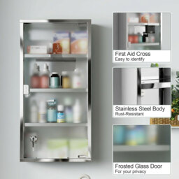 HOMCOM Wall-Mounted Medicine Cabinet: 4 Tier Lockable Glass Door, Stainless Steel Shelving Unit, 60Hx30Wx12D(cm) - Aosom UK - thumbnail 6