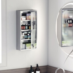 HOMCOM Wall-Mounted Medicine Cabinet: 4 Tier Lockable Glass Door, Stainless Steel Shelving Unit, 60Hx30Wx12D(cm) - Aosom UK - thumbnail 9