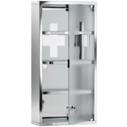HOMCOM Wall-Mounted Medicine Cabinet: 4 Tier Lockable Glass Door, Stainless Steel Shelving Unit, 60Hx30Wx12D(cm) - Aosom UK - thumbnail 1