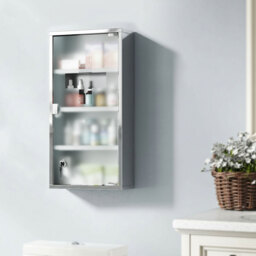 HOMCOM Wall-Mounted Medicine Cabinet: 4 Tier Lockable Glass Door, Stainless Steel Shelving Unit, 60Hx30Wx12D(cm) - Aosom UK - thumbnail 8