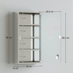 HOMCOM Wall-Mounted Medicine Cabinet: 4 Tier Lockable Glass Door, Stainless Steel Shelving Unit, 60Hx30Wx12D(cm) - Aosom UK - thumbnail 3