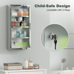 HOMCOM Wall-Mounted Medicine Cabinet: 4 Tier Lockable Glass Door, Stainless Steel Shelving Unit, 60Hx30Wx12D(cm) - Aosom UK - thumbnail 5