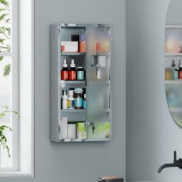 HOMCOM Wall-Mounted Medicine Cabinet: 4 Tier Lockable Glass Door, Stainless Steel Shelving Unit, 60Hx30Wx12D(cm) - Aosom UK - thumbnail 2