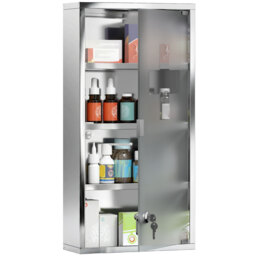 HOMCOM Wall-Mounted Medicine Cabinet: 4 Tier Lockable Glass Door, Stainless Steel Shelving Unit, 60Hx30Wx12D(cm) - Aosom UK - thumbnail 1