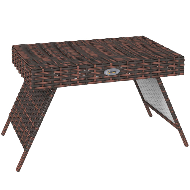 Outsunny Foldable Outdoor Coffee Table, Steel Frame Rattan Side Table, Coffee Table Side Table for Garden, Brown - image 1