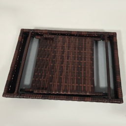 Outsunny Foldable Outdoor Coffee Table, Steel Frame Rattan Side Table, Coffee Table Side Table for Garden, Brown - thumbnail 8