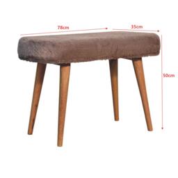 Solid Wood Upholstered Bench with Nordic-Style Legs, Eco-Conscious Design, Plush Faux-Fur Seat for Living Room, 35L x 78W x 50H cm, Brown - Aosom UK - thumbnail 3