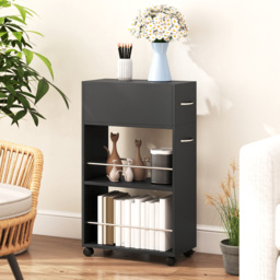 HOMCOM Rolling Storage Unit, 3-Tier Kitchen Cart Trolley with Drawer, Surface Top and 4 Universal Wheels, Black - thumbnail 7