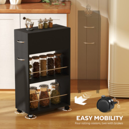 HOMCOM Rolling Storage Unit, 3-Tier Kitchen Cart Trolley with Drawer, Surface Top and 4 Universal Wheels, Black - thumbnail 6