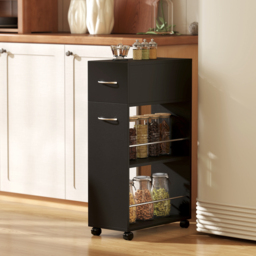 HOMCOM Rolling Storage Unit, 3-Tier Kitchen Cart Trolley with Drawer, Surface Top and 4 Universal Wheels, Black - thumbnail 2