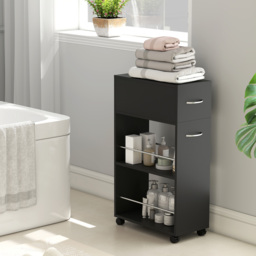 HOMCOM Rolling Storage Unit, 3-Tier Kitchen Cart Trolley with Drawer, Surface Top and 4 Universal Wheels, Black - thumbnail 8