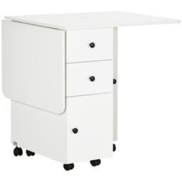 HOMCOM Folding Kitchen Table for 4-6, Rolling Drop Leaf Dining Table with Storage Drawers, Cabinet and Open Shelf, Wheels, White - Aosom UK - thumbnail 1