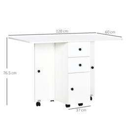 HOMCOM Folding Kitchen Table for 4-6, Rolling Drop Leaf Dining Table with Storage Drawers, Cabinet and Open Shelf, Wheels, White - Aosom UK - thumbnail 3