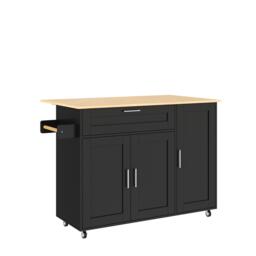 Versatile Kitchen Island with Foldable Worktop and Shelves, Multifunctional Cabinet for Dining Areas, 132.5L x 44W x 90H cm, Black+Natural - Aosom UK - thumbnail 2