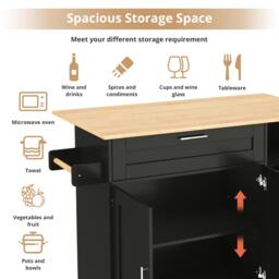 Versatile Kitchen Island with Foldable Worktop and Shelves, Multifunctional Cabinet for Dining Areas, 132.5L x 44W x 90H cm, Black+Natural - Aosom UK - thumbnail 5
