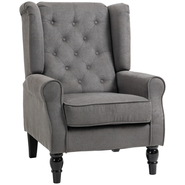 HOMCOM Linen Fabric Occasional Chair Wooden Frame Wingback Armchair with Thick Foam Cushion Accent Chair Living Room, Dark Grey - Aosom UK - image 1
