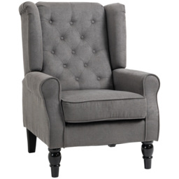 HOMCOM Linen Fabric Occasional Chair Wooden Frame Wingback Armchair with Thick Foam Cushion Accent Chair Living Room, Dark Grey - Aosom UK