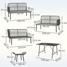 Outsunny 6 Piece Rattan Garden Furniture Set, 8 Seater Garden Corner Sofa with Cushions and Glass Top Table, Orange - thumbnail 3