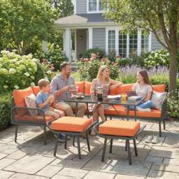 Outsunny 6 Piece Rattan Garden Furniture Set, 8 Seater Garden Corner Sofa with Cushions and Glass Top Table, Orange - thumbnail 9