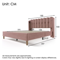 Upholstered Velvet Double Bed with USB and Type-C Charging Ports, Wooden Slatted Frame, Comfortable and Skin-Friendly Teenager Bed, Pink - Aosom UK - thumbnail 3