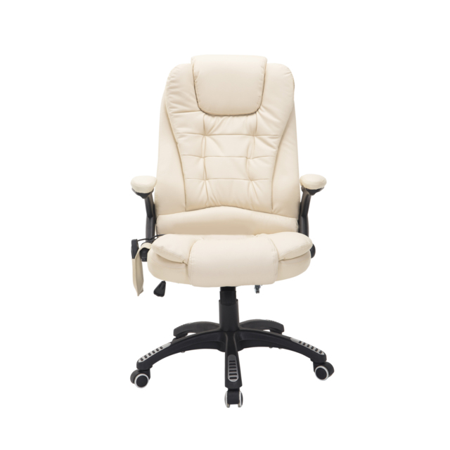 HOMCOM Executive Office Chair with Massage and Heat, High Back PU Leather Massage Office Chair With Tilt and Reclining Function, Beige - image 1