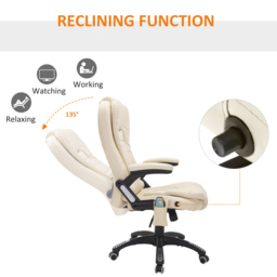HOMCOM Executive Office Chair with Massage and Heat, High Back PU Leather Massage Office Chair With Tilt and Reclining Function, Beige - thumbnail 7