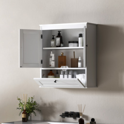 HOMCOM Bathroom Wall Cabinet with Adjustable Shelf and Recessed Doors, White - thumbnail 9
