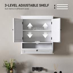 HOMCOM Bathroom Wall Cabinet with Adjustable Shelf and Recessed Doors, White - thumbnail 5