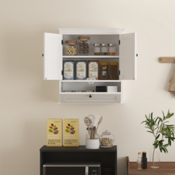 HOMCOM Bathroom Wall Cabinet with Adjustable Shelf and Recessed Doors, White - thumbnail 8