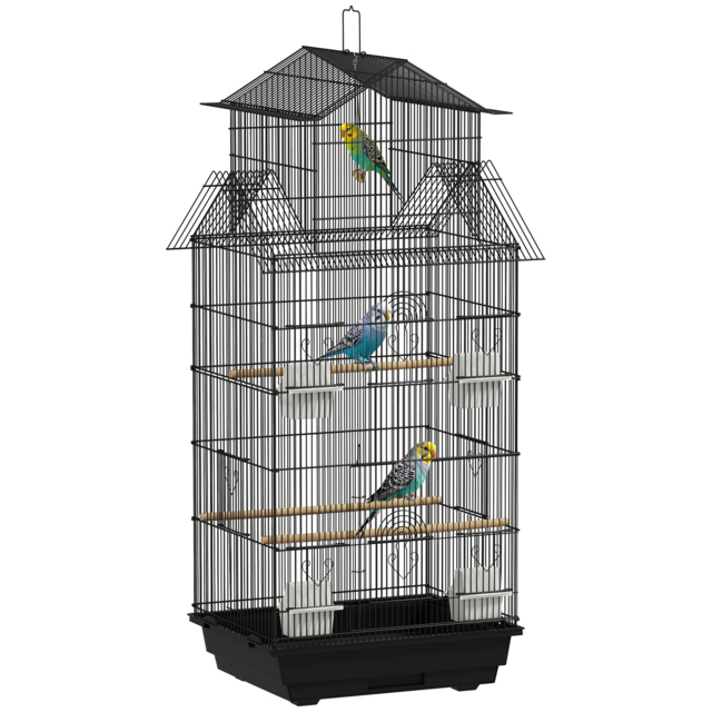 PawHut Metal Bird Cage with Plastic Swing, Perch, Food Container, Tray, Handle, for Finches, Canaries, 43 x 32.5 x 104cm - image 1