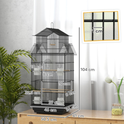PawHut Metal Bird Cage with Plastic Swing, Perch, Food Container, Tray, Handle, for Finches, Canaries, 43 x 32.5 x 104cm - thumbnail 3
