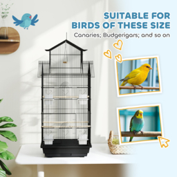 PawHut Metal Bird Cage with Plastic Swing, Perch, Food Container, Tray, Handle, for Finches, Canaries, 43 x 32.5 x 104cm - thumbnail 7